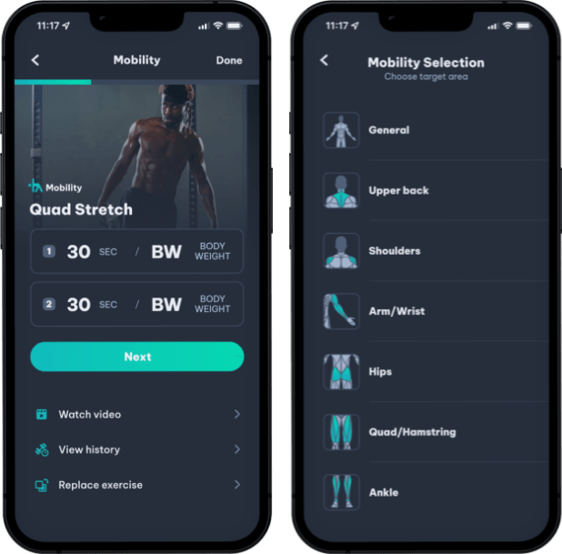 Screenshot of mobility options