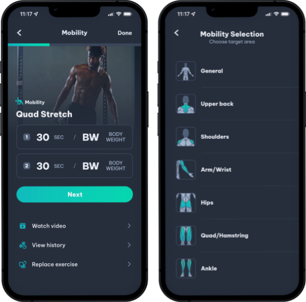 Screenshot of mobility options